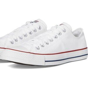 Classic White Low-Top Sneakers with Red & Blue Stripe